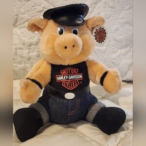 Vintage 1998 Harley-Davidson Plush Pig with Black and Tan Outfit